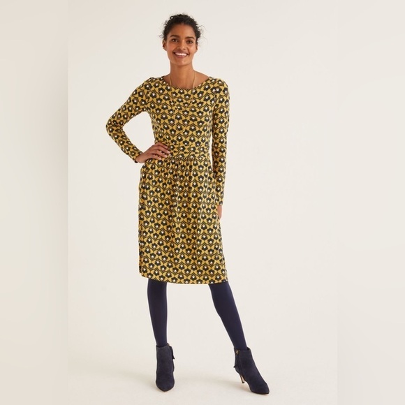 Boden Abigail Jersey Dress in Saffron Navy Yellow Floral size 4 - Picture 4 of 16